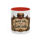 Aged Like Fine Sarcasm accent coffee mug, 11oz, white with red interior and handle