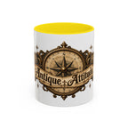 Antique Attitude accent coffee mug, 11oz, white with yellow interior and handle