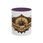 Antique Attitude accent coffee mug, 11oz, white with purple interior and handle