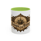 Antique Attitude accent coffee mug, 11oz, white with light green interior and handle