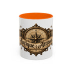 Antique Attitude accent coffee mug, 11oz, white with orange interior and handle