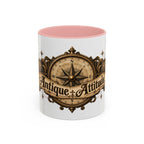 Antique Attitude accent coffee mug, 11oz, white with pink interior and handle