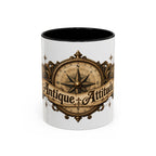 Antique Attitude accent coffee mug, 11oz, white with black interior and handle