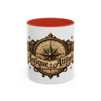 Antique Attitude accent coffee mug, 11oz, white with red interior and handle