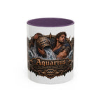 Aquarius Bronze Zodiac accent coffee mug, 11oz, white with purple interior and handle