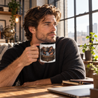 Aquarius Bronze Zodiac accent coffee mug in a cozy lifestyle photo