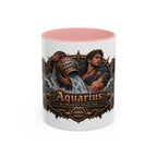 Aquarius Bronze Zodiac accent coffee mug, 11oz, white with pink interior and handle