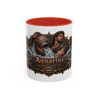 Aquarius Bronze Zodiac accent coffee mug, 11oz, white with red interior and handle