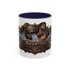 Aquarius Bronze Zodiac accent coffee mug, 11oz, white with navy interior and handle