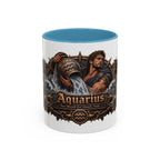 Aquarius Bronze Zodiac accent coffee mug, 11oz, white with light blue interior and handle