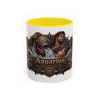 Aquarius Bronze Zodiac accent coffee mug, 11oz, white with yellow interior and handle