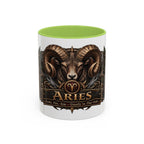 Aries Bronze Zodiac accent coffee mug, 11oz, white with light green interior and handle