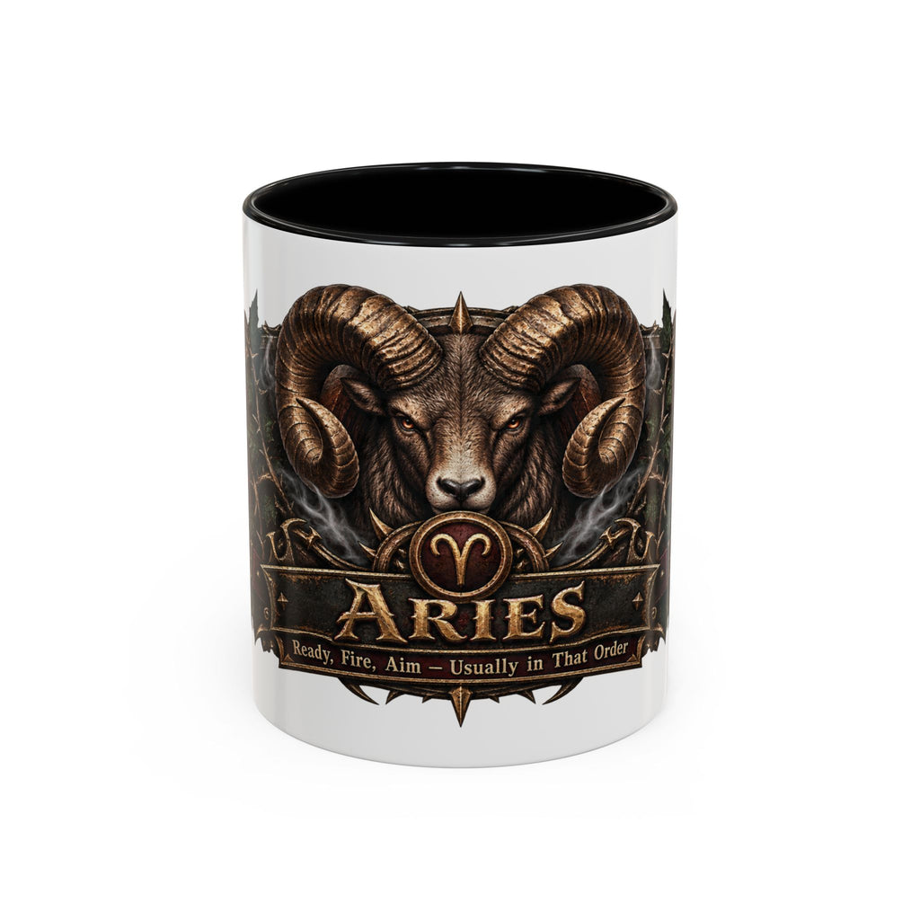 Aries Bronze Zodiac accent coffee mug, 11oz, white with black interior and handle