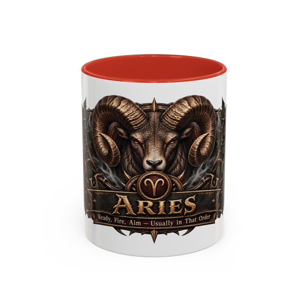 Aries Bronze Zodiac accent coffee mug, 11oz, white with red interior and handle