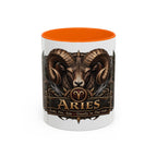 Aries Bronze Zodiac accent coffee mug, 11oz, white with orange interior and handle