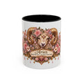 Aries Floral Zodiac accent coffee mug, 11oz, white with black interior and handle