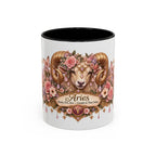 Aries Floral Zodiac accent coffee mug, 11oz, white with black interior and handle