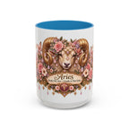 Aries Floral Zodiac accent coffee mug, 15oz, white with blue interior and handle