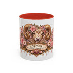 Aries Floral Zodiac accent coffee mug, 11oz, white with red interior and handle