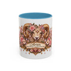 Aries Floral Zodiac accent coffee mug, 11oz, white with light blue interior and handle