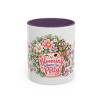 Blooming Where I'm Petty accent coffee mug, 11oz, white with purple interior and handle