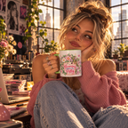 Blooming Where I'm Petty accent coffee mug in a cozy lifestyle photo