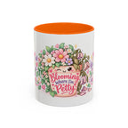 Blooming Where I'm Petty accent coffee mug, 11oz, white with orange interior and handle