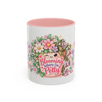 Blooming Where I'm Petty accent coffee mug, 11oz, white with pink interior and handle