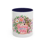 Blooming Where I'm Petty accent coffee mug, 11oz, white with navy interior and handle