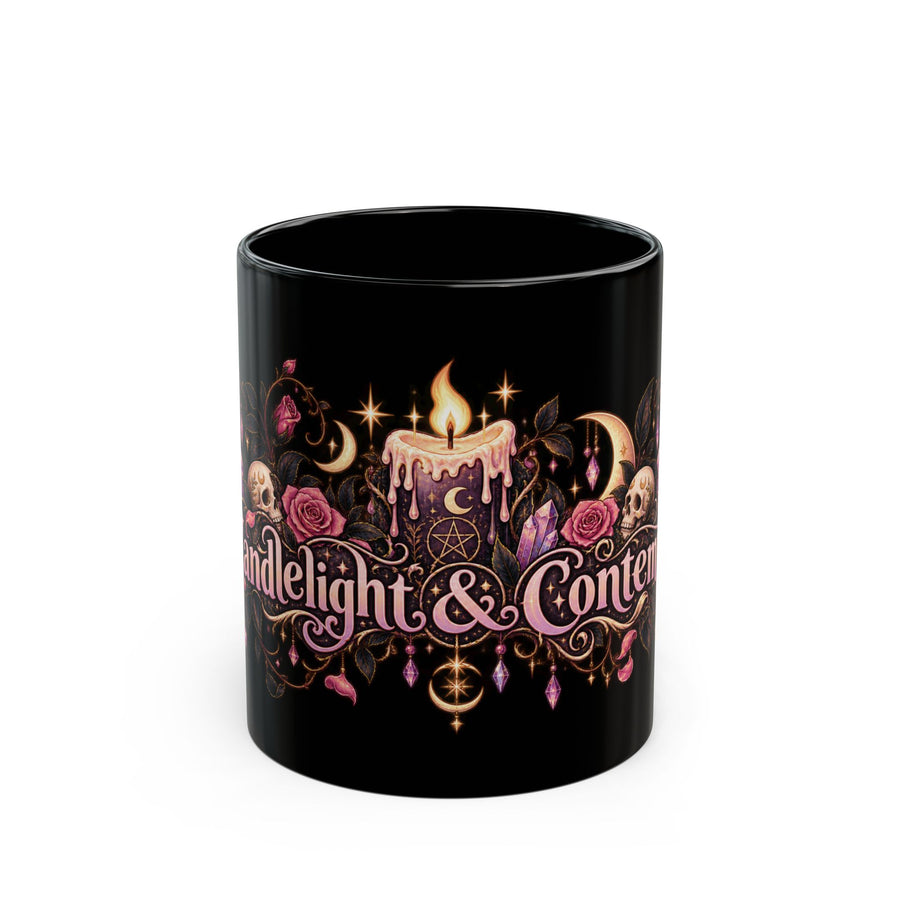 Candlelight & Contempt black coffee mug, 11oz, front view