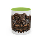 Capricorn Bronze Zodiac accent coffee mug, 11oz, white with light green interior and handle