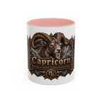 Capricorn Bronze Zodiac accent coffee mug, 11oz, white with pink interior and handle