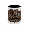 Capricorn Bronze Zodiac accent coffee mug, 11oz, white with black interior and handle