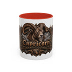 Capricorn Bronze Zodiac accent coffee mug, 11oz, white with red interior and handle