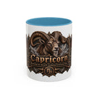 Capricorn Bronze Zodiac accent coffee mug, 11oz, white with light blue interior and handle