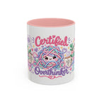 Certified Overthinker accent coffee mug, 11oz, white with pink interior and handle