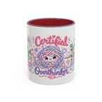 Certified Overthinker accent coffee mug, 11oz, white with maroon interior and handle