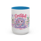Certified Overthinker accent coffee mug, 15oz, white with blue interior and handle