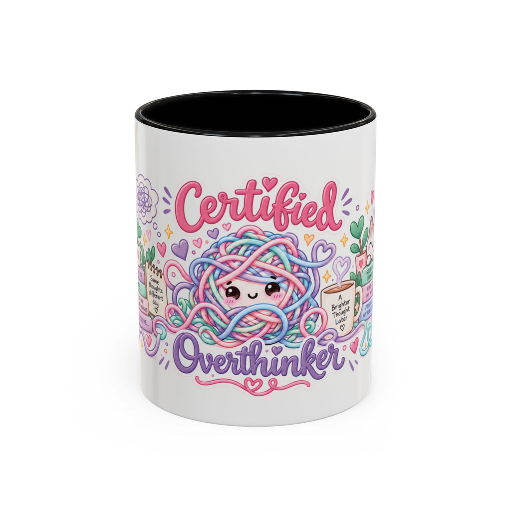 Certified Overthinker accent coffee mug, 11oz, white with black interior and handle