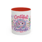 Certified Overthinker accent coffee mug, 11oz, white with red interior and handle