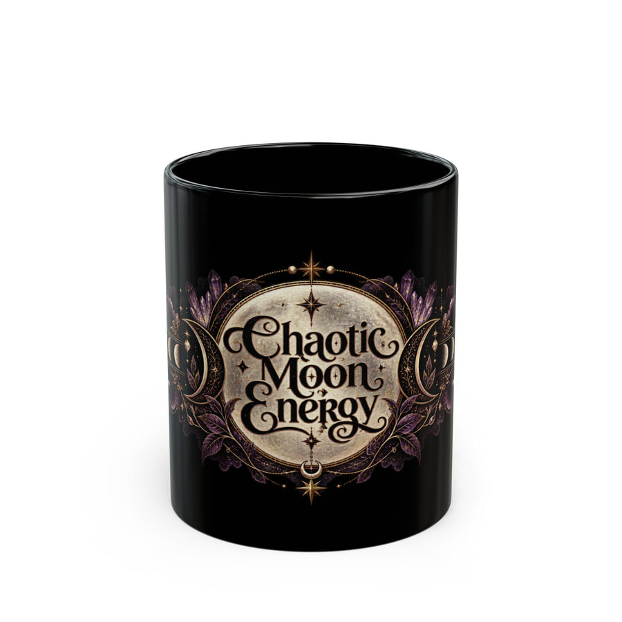 Chaotic Moon Energy black coffee mug, 11oz, front view