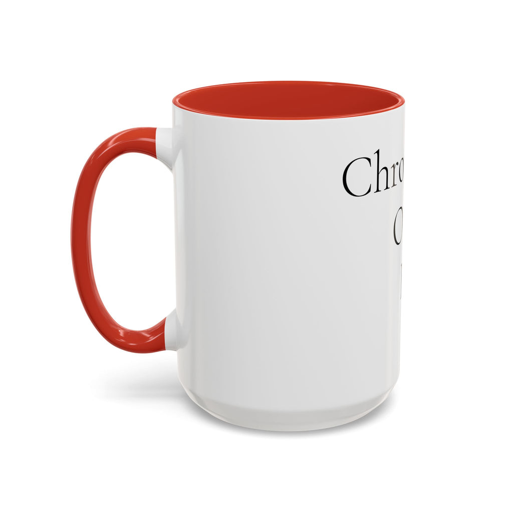 Chronically Over It personalized accent coffee mug with name in serif type, view 26
