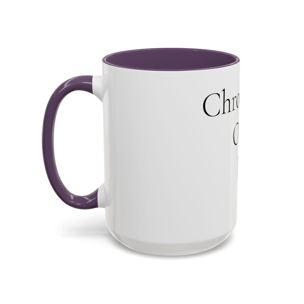 Chronically Over It personalized accent coffee mug with name in serif type, view 50