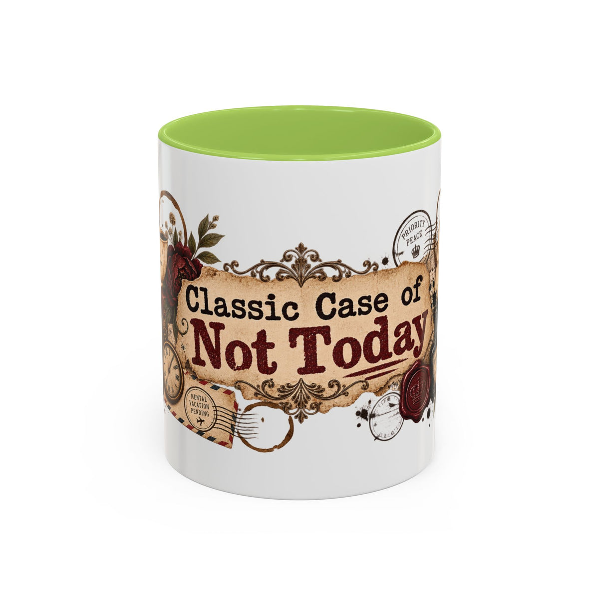 Classic Case of Not Today accent coffee mug, 11oz, white with light green interior and handle