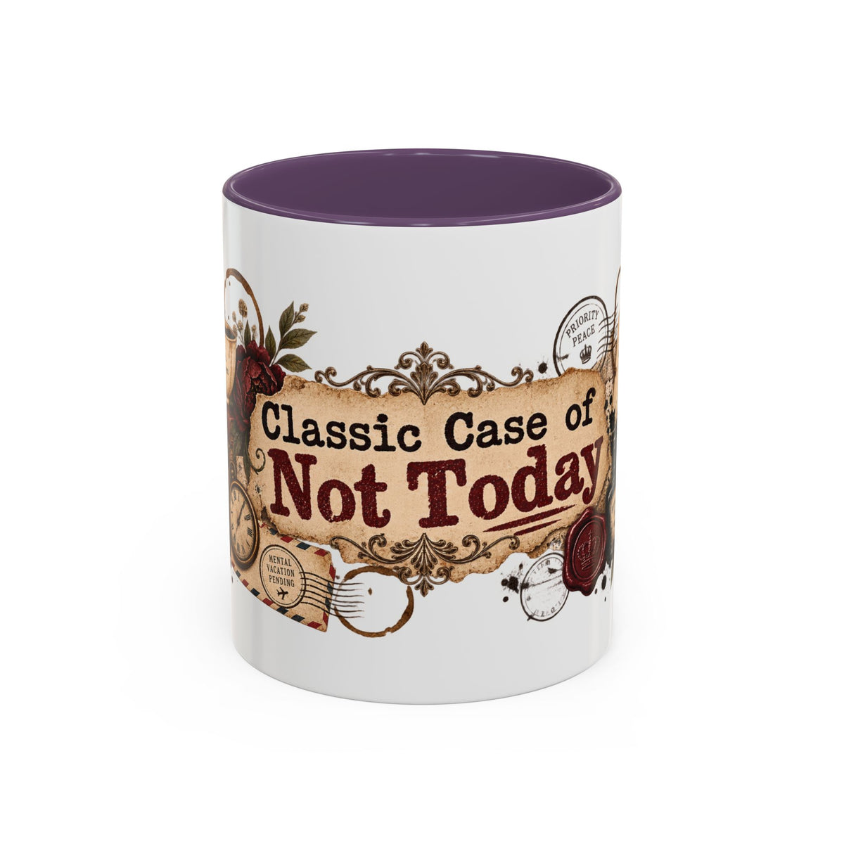 Classic Case of Not Today accent coffee mug, 11oz, white with purple interior and handle