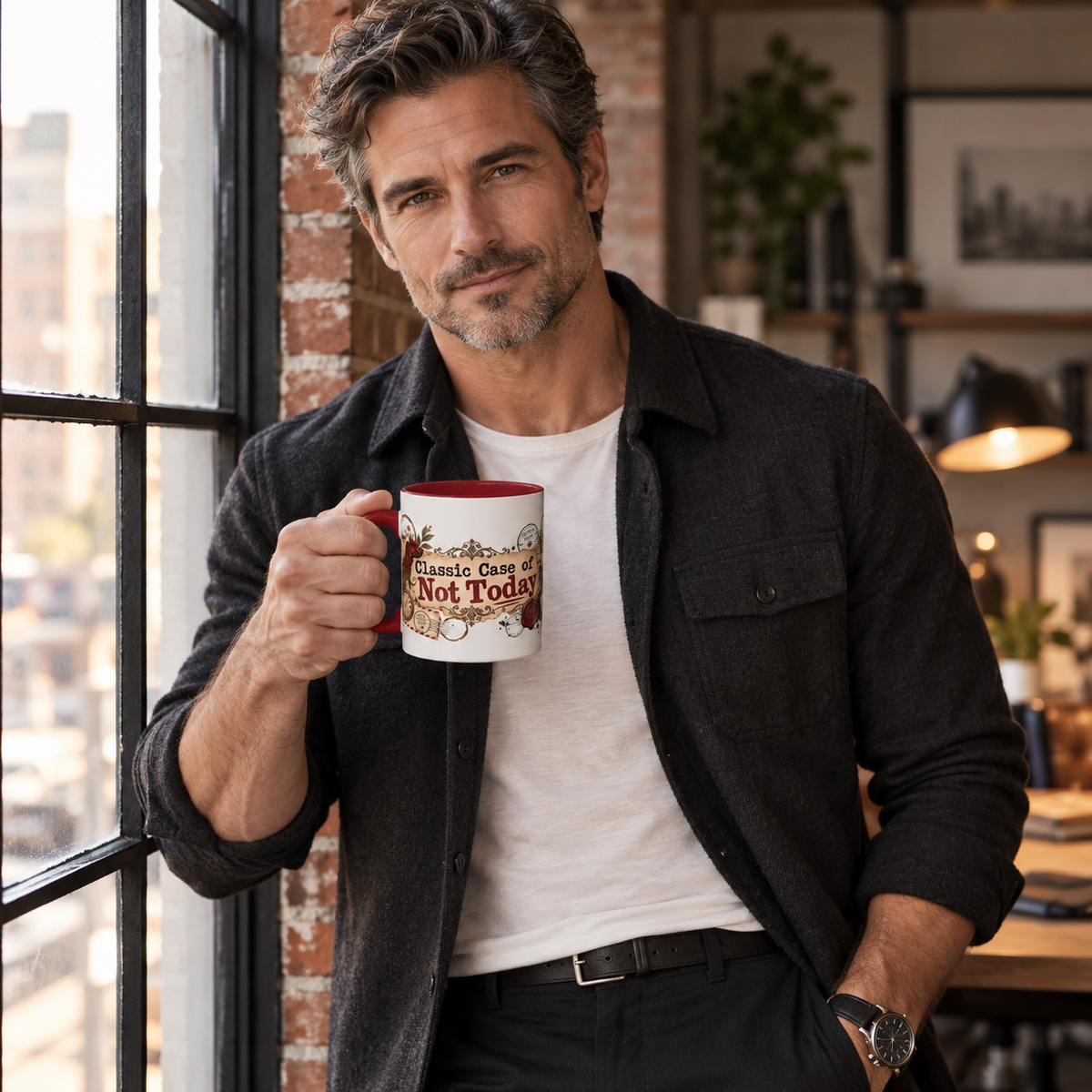 Classic Case of Not Today accent coffee mug in a cozy lifestyle photo