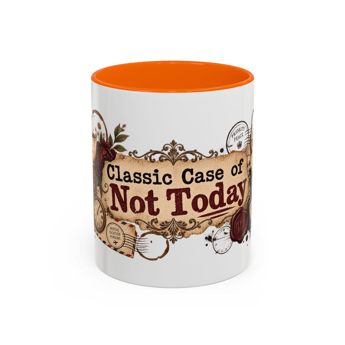 Classic Case of Not Today accent coffee mug, 11oz, white with orange interior and handle