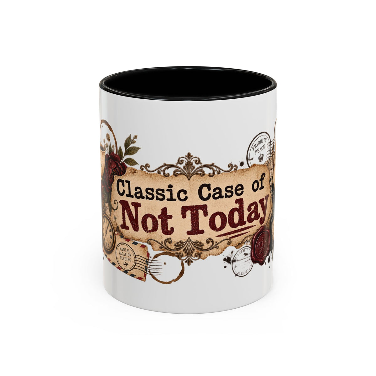 Classic Case of Not Today accent coffee mug, 11oz, white with black interior and handle