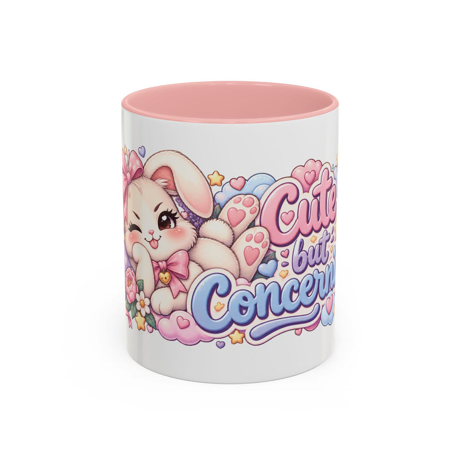 Cute but Concerning accent coffee mug, 11oz, white with pink interior and handle