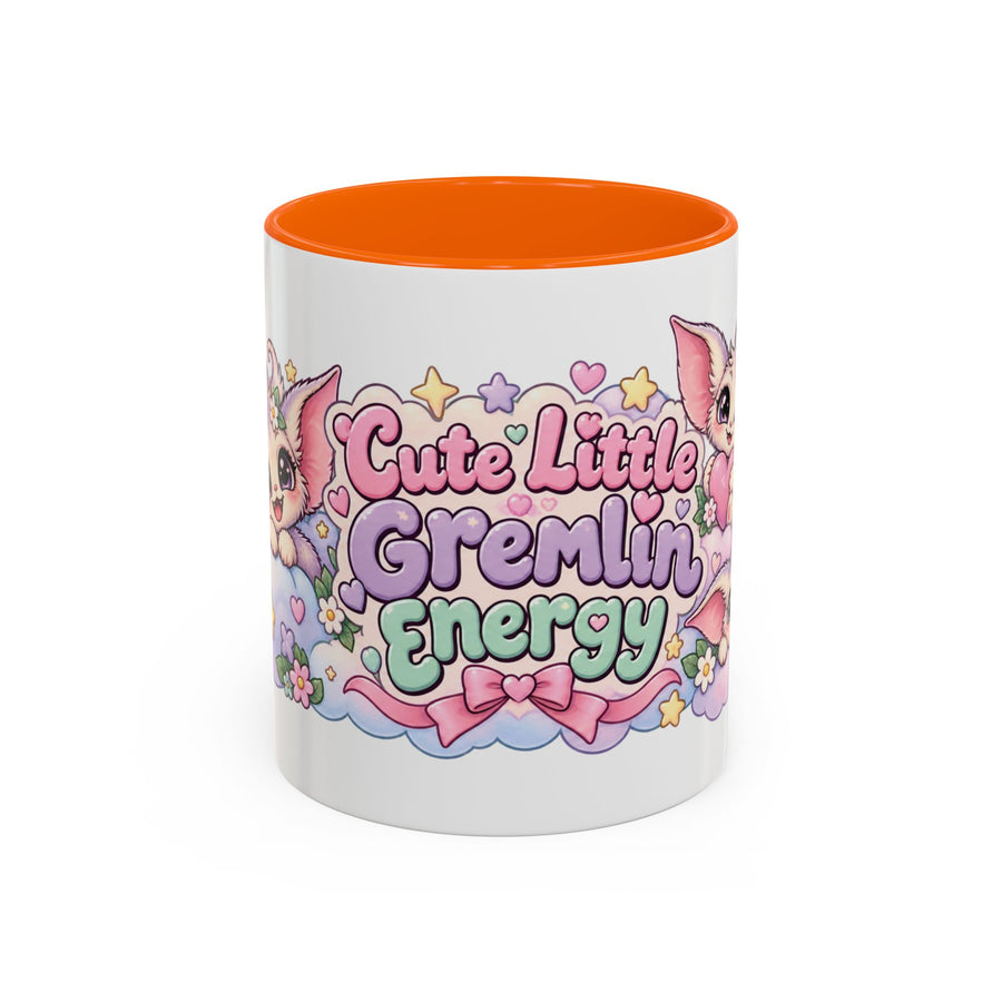 Cute Little Gremlin Energy accent coffee mug, 11oz, white with orange interior and handle